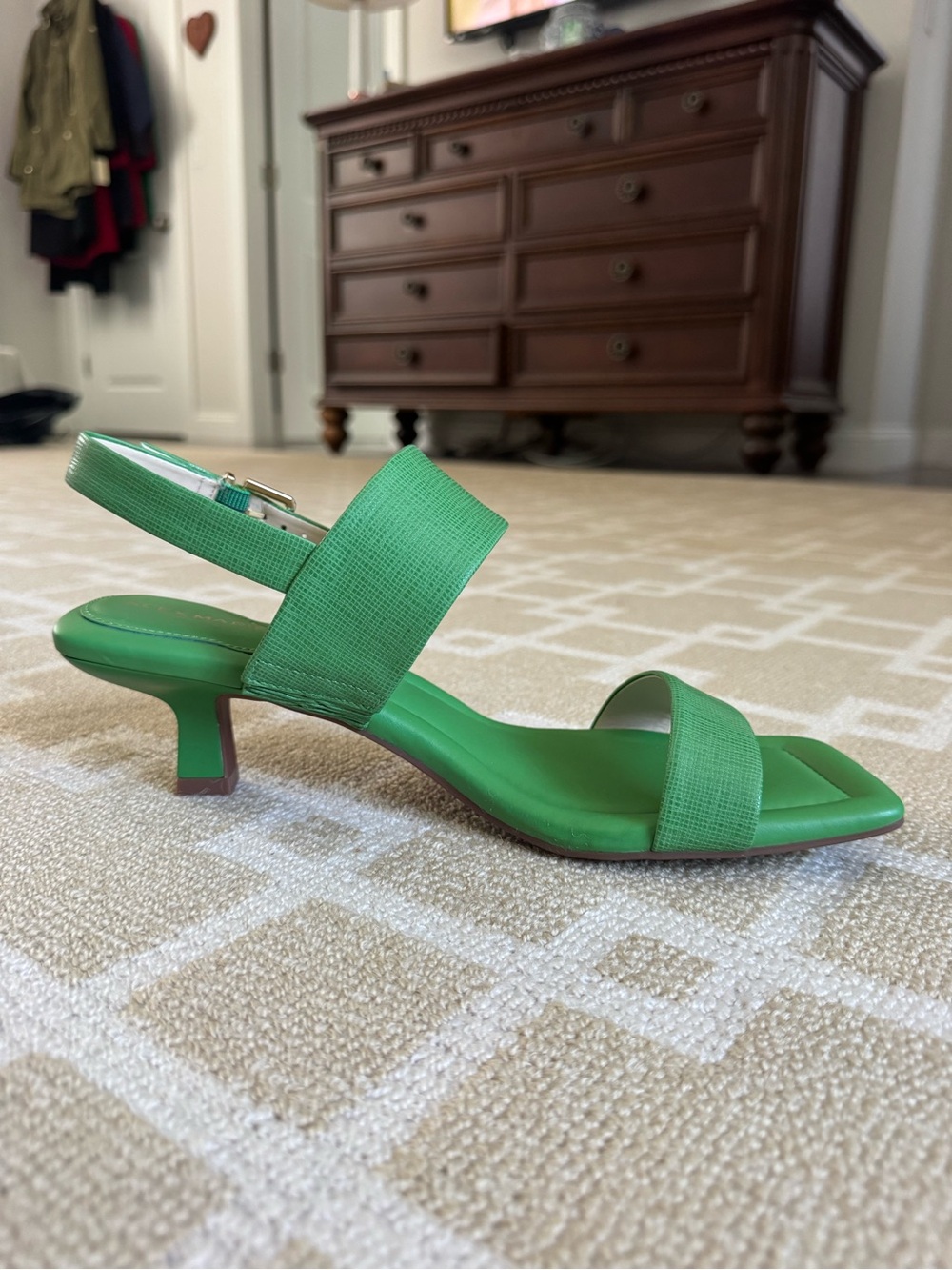 Alex Marie Barbra Leather Slingback Kitten Heel Sandals Tropical Leaf Green 10 - Picture 6 of 17